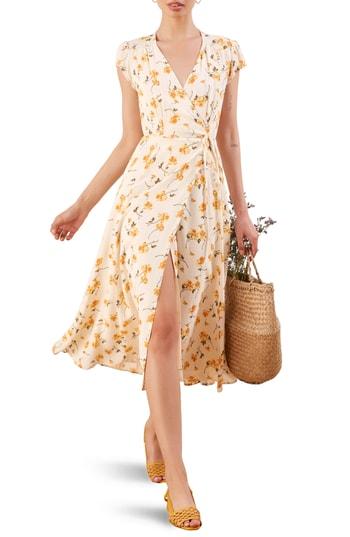 Women's Reformation Carina Midi Wrap Dress - Yellow
