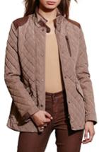 Women's Lauren Ralph Lauren Diamond Quilted Jacket With Faux Leather Trim - Brown