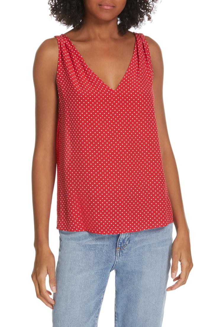 Women's Rebecca Taylor Polka Dot Sleeveless Silk Tank Top - Burgundy