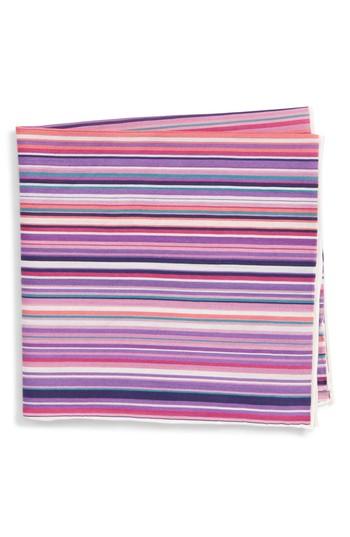 Men's Southern Tide Savannah Stripe Cotton & Silk Pocket Square, Size - Purple