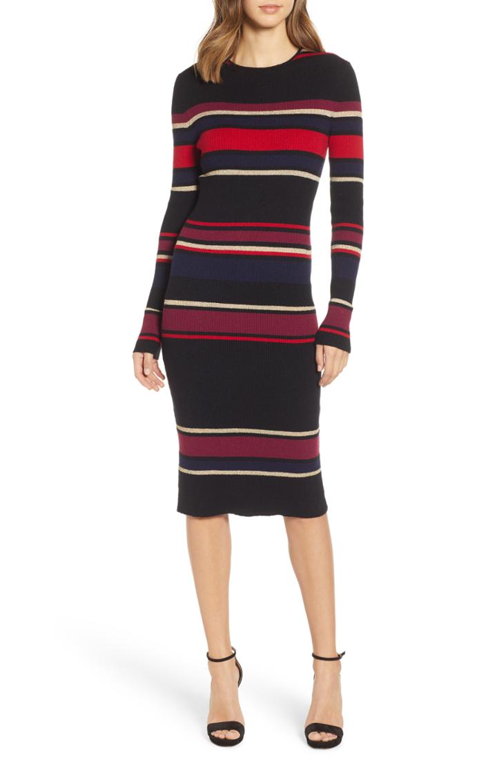 Women's Cupcakes And Cashmere Yarn Dyed Stripe Sweater Dress - Black