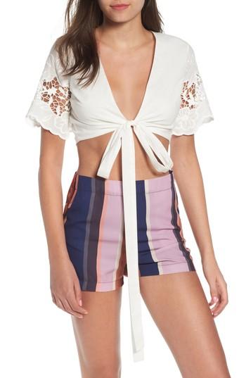 Women's 4si3nna Tie Front Embroidered Top - White