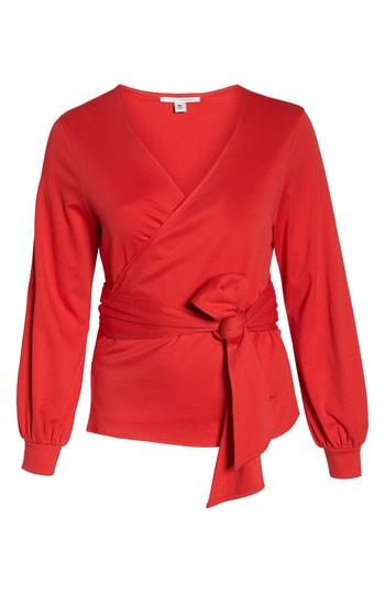 Women's Halogen Tie Front Faux Wrap Top, Size - Red