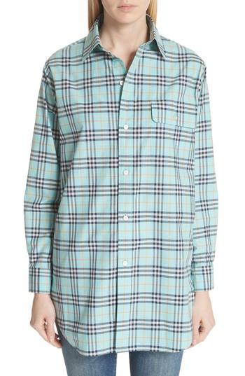 Women's Burberry Crow Plaid Shirt, Size - Blue