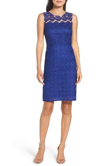 Women's Adrianna Papell Trellis Embroidered Sheath Dress - Blue