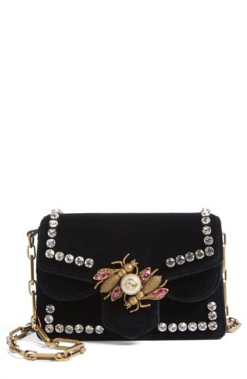 Gucci Broadway Bee Velvet Shoulder Bag - Black