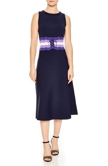 Women's Sandro Belted Knit Midi Dress - Blue