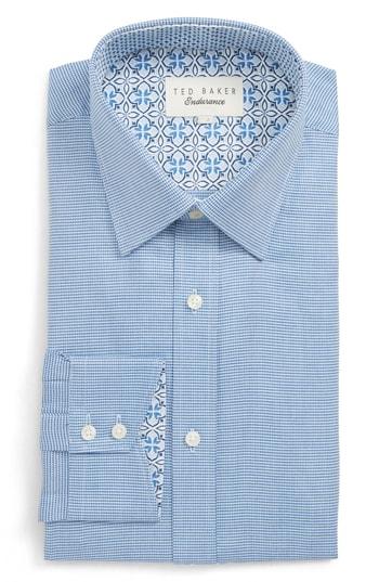 Men's Ted Baker London Shell Trim Fit Print Dress Shirt .5 - 32/33 - Blue