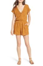 Women's Moon River Embroidered Button Surplice Neck Romper - Yellow