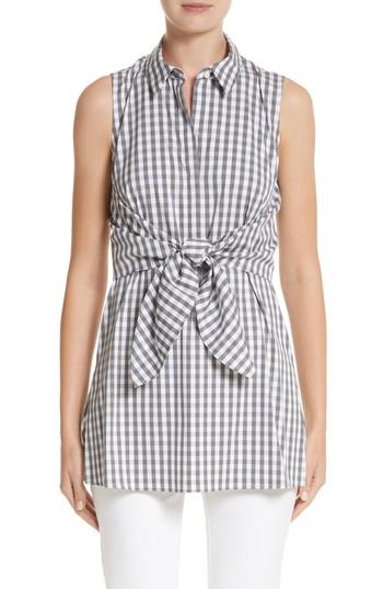 Women's Lafayette 148 New York Mariel Gingham Tie Waist Blouse - Black