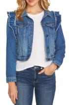 Women's Cece Ruffled Shoulder Denim Jacket - Blue