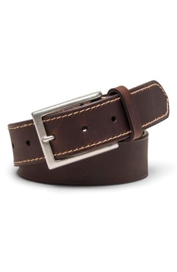 Men's Peter Millar Contrast Stitch Leather Belt - Chocolate