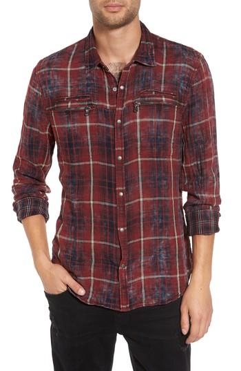 Men's John Varvatos Star Usa Distressed Plaid Sport Shirt, Size - Red