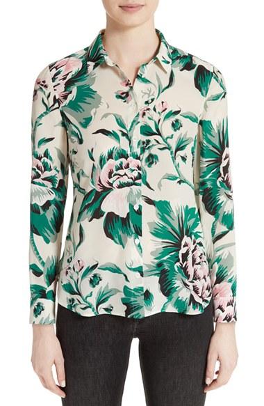 Women's Burberry Aster Peony Rose Print Silk Shirt