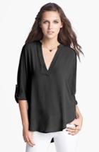 Women's Lush Roll Tab Sleeve Woven Shirt - Black