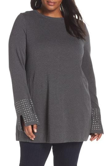 Women's Nic+zoe Studded Cuff Top - Grey