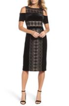 Women's Maggy London Velvet & Lace Cold Shoulder Sheath Dress