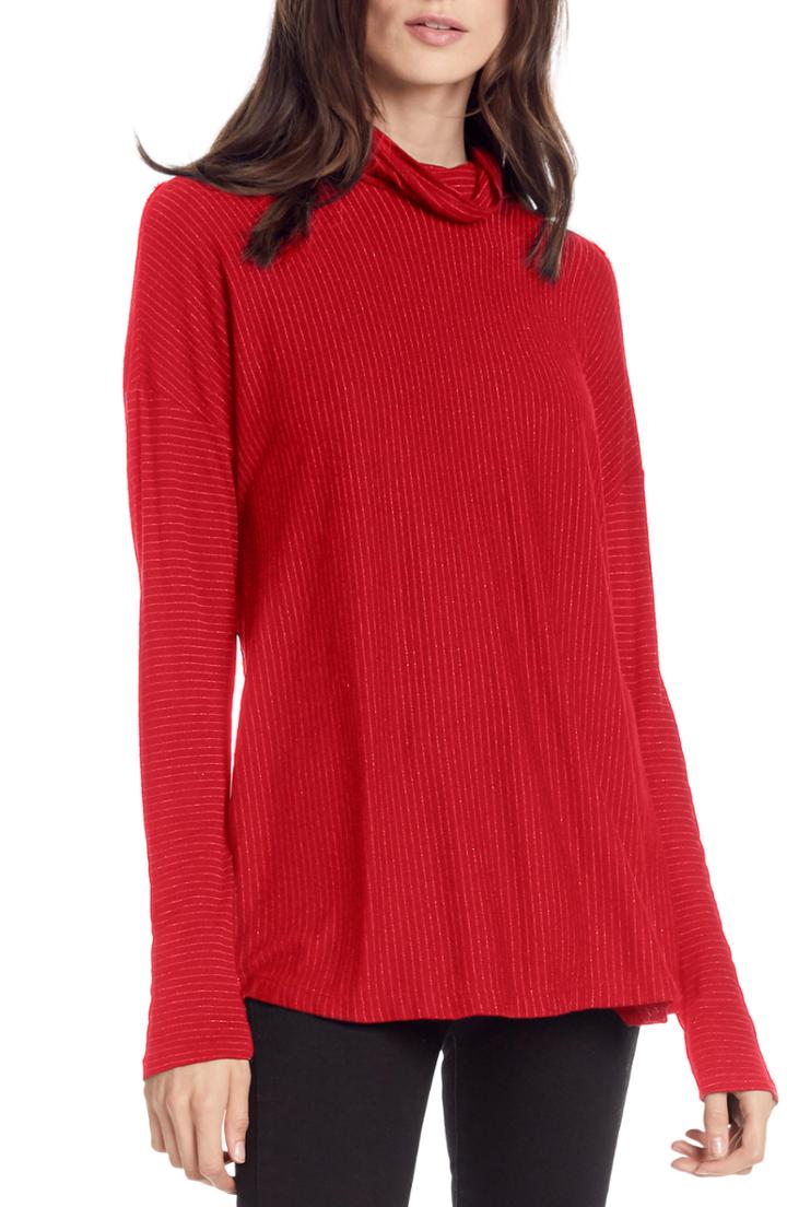 Women's Michael Stars Metallic Stripe Turtleneck Top, Size - Red