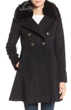 Women's Via Spiga Double Breasted Coat With Faux Fur Collar