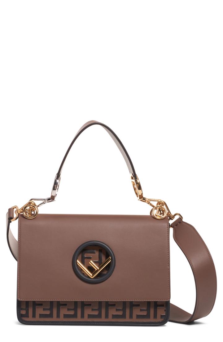 Fendi Kan I Logo Print Leather Shoulder Bag - Brown