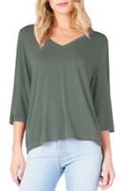 Women's Michael Stars Slit Sleeve V-neck Tee, Size - Green