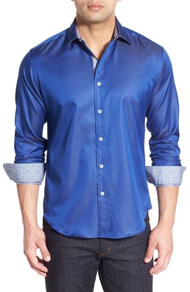 Men's Bugatchi Shaped Fit Solid Sport Shirt - Blue