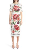Women's Dolce & Gabbana Jewel Button Peony Print Cady Dress Us / 40 It - White