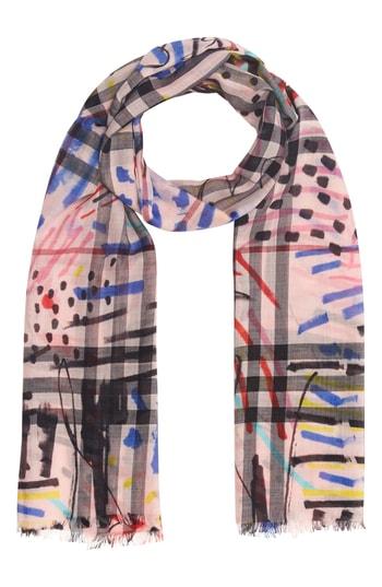 Women's Burberry Graffiti Check Print Wool & Silk Scarf, Size - Pink