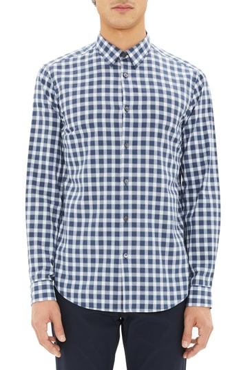 Men's Theory Irving Regular Fit Check Sport Shirt - Blue