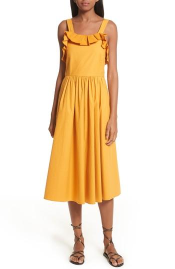 Women's Sea Sunrise Ruffle Midi Dress - Orange