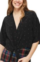 Women's Topshop Heart Print Tie Front Blouse Us (fits Like 0) - Black