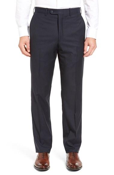 Men's Jb Britches Flat Front Check Wool Trousers R - Blue