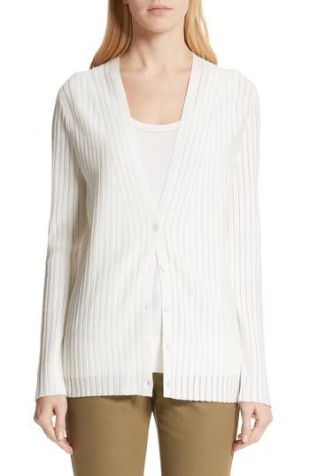 Women's Lafayette 148 New York Matte Crepe Solid & Sheer Cardigan, Size - White