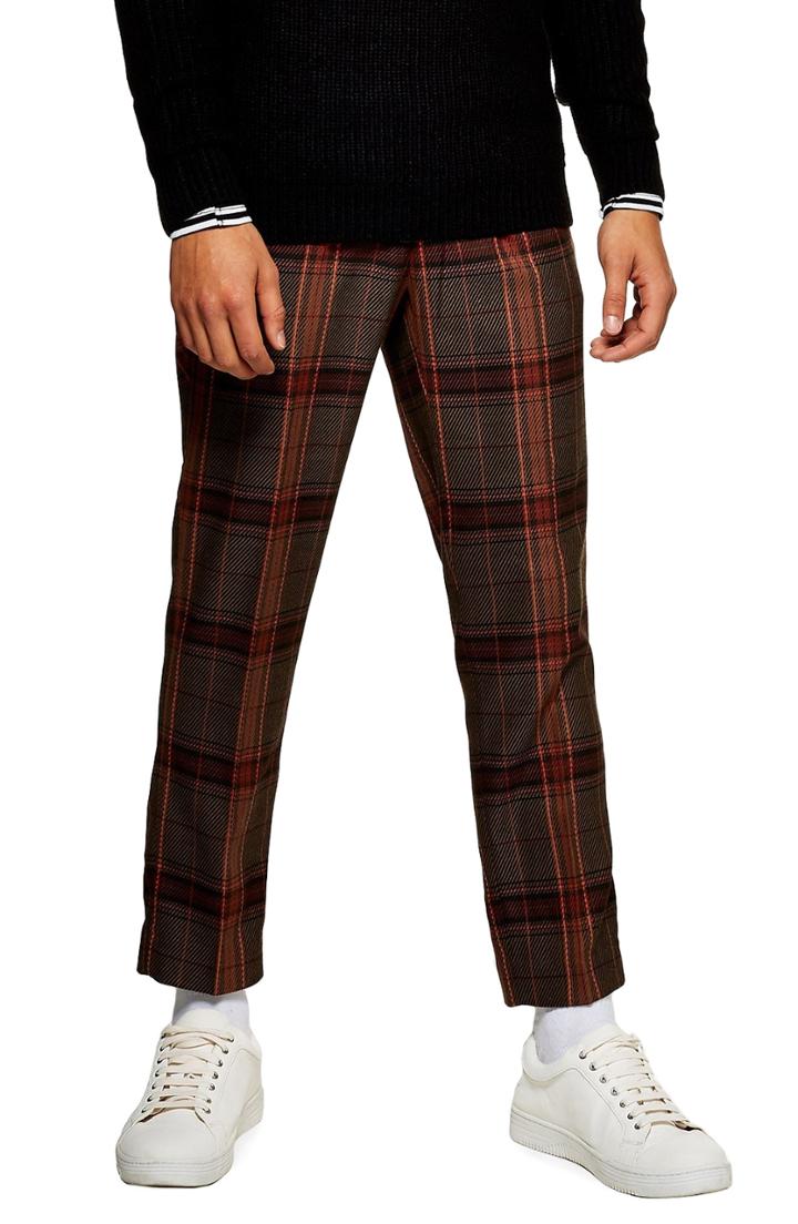 Men's Topman Slim Fit Check Crop Pants