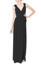 Women's Ceremony By Joanna August 'newbury' Gathered Sleeve Chiffon Wrap Gown - Black