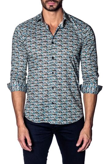 Men's Jared Lang Slim Fit Car Print Sport Shirt - White