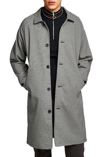 Men's Topman Longline Check Mac Jacket - Grey