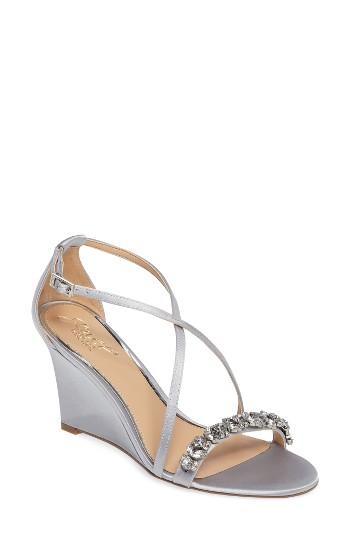 Women's Badgley Mischka Embellished Strappy Wedge Sandal M - Metallic