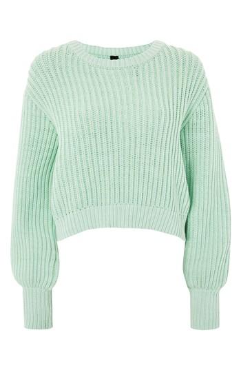 Women's Topshop Boutique Fisherman Crewneck Sweater Us (fits Like 0) - Green