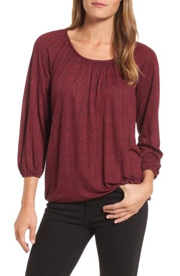 Women's Michael Michael Kors Leaf Print Peasant Top - Red