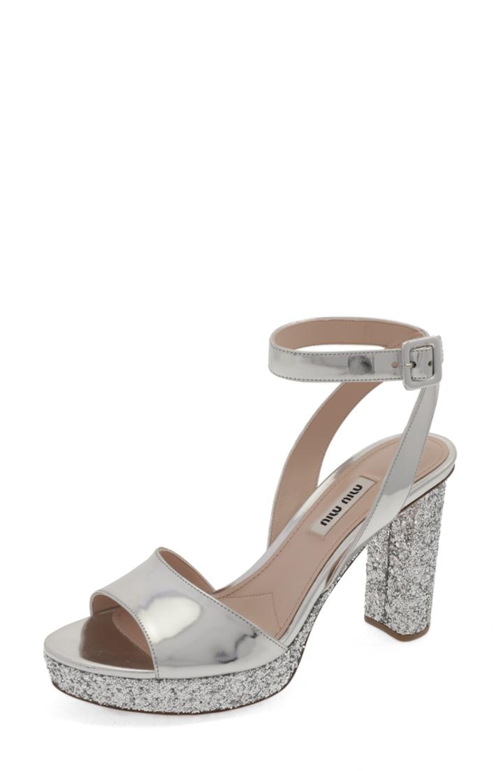 Women's Miu Miu Glitter Platform Sandal .5us / 35.5eu - Metallic