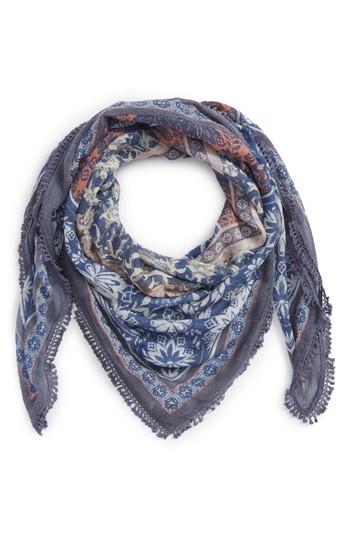 Women's Treasure & Bond Floral Fringe Scarf, Size - Blue
