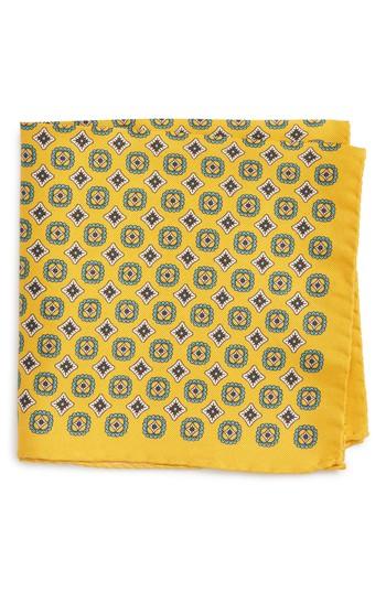 Men's Eton Medallion Silk Pocket Square, Size - Yellow
