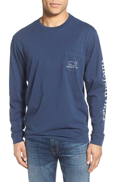 Men's Vineyard Vines Pocket Long Sleeve T-shirt, Size - Blue