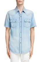 Men's Saint Laurent Distressed Western Denim Shirt - Blue