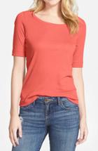 Petite Women's Caslon Ballet Neck Cotton & Modal Knit Elbow Sleeve Tee P - Coral