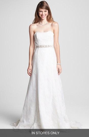 Women's Bliss Monique Lhuillier Strapless Chantilly Lace Wedding Dress