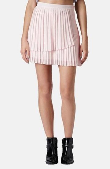 Topshop Asymmetric Pleat Skirt Light Pink