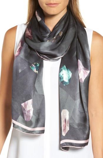 Women's Ted Baker London Mirrored Minerals Long Silk Scarf, Size - Grey
