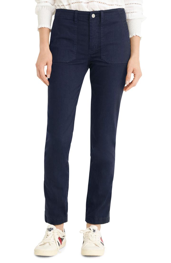 Women's J.crew Slub Sateen Straight Leg Cargo Pants - Blue